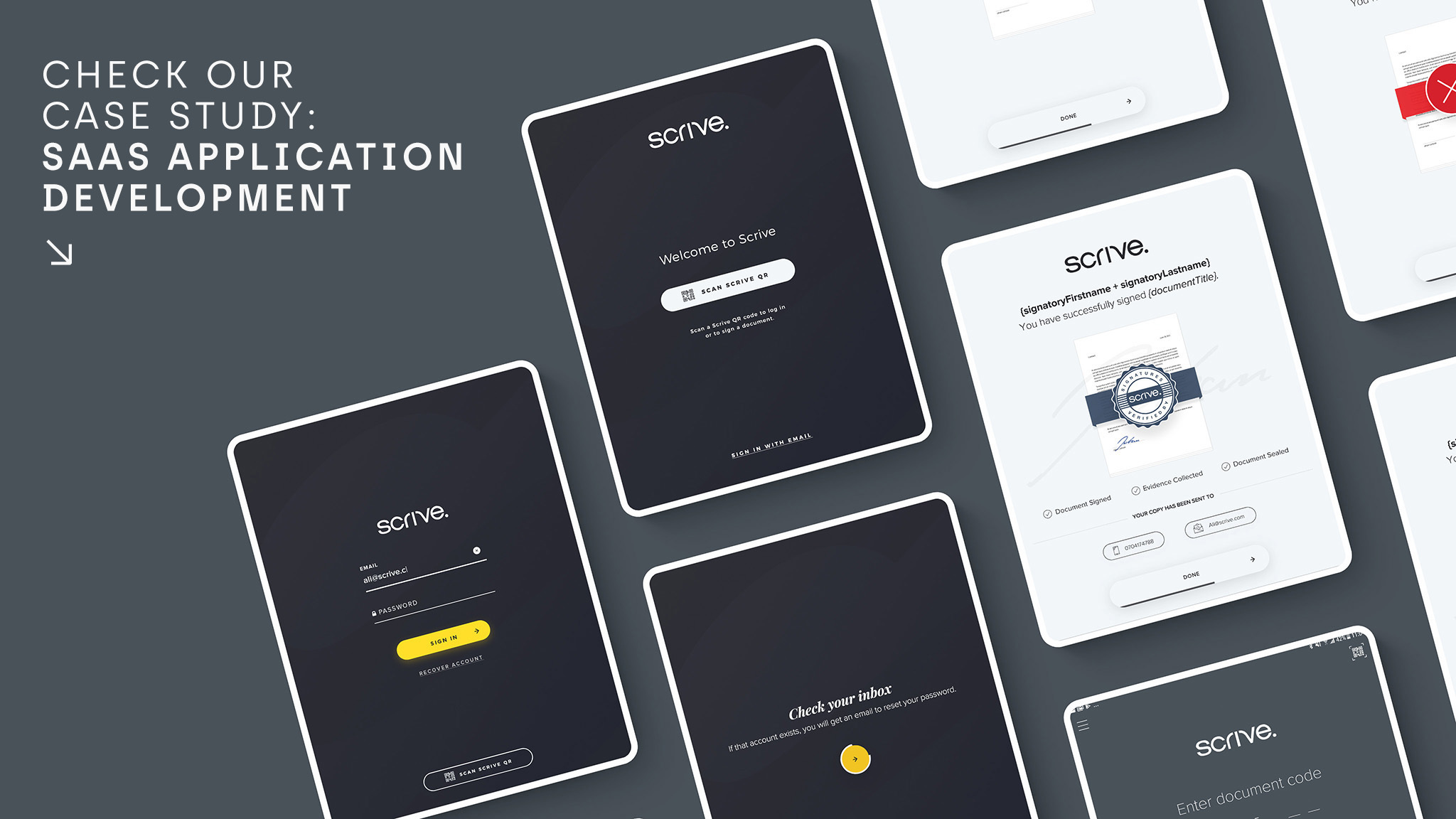 The designs and software that HeroDot prepared for Scrive, offering eSign and e-identification solution Scandinavian company.